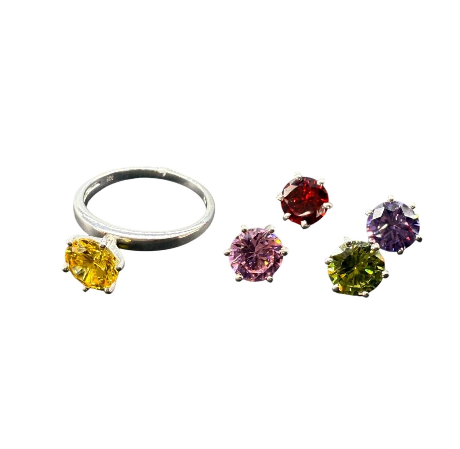 STS 925 Sterling Interchangeable Pink Green Red Purple Yellow Faux Stones Ring S
