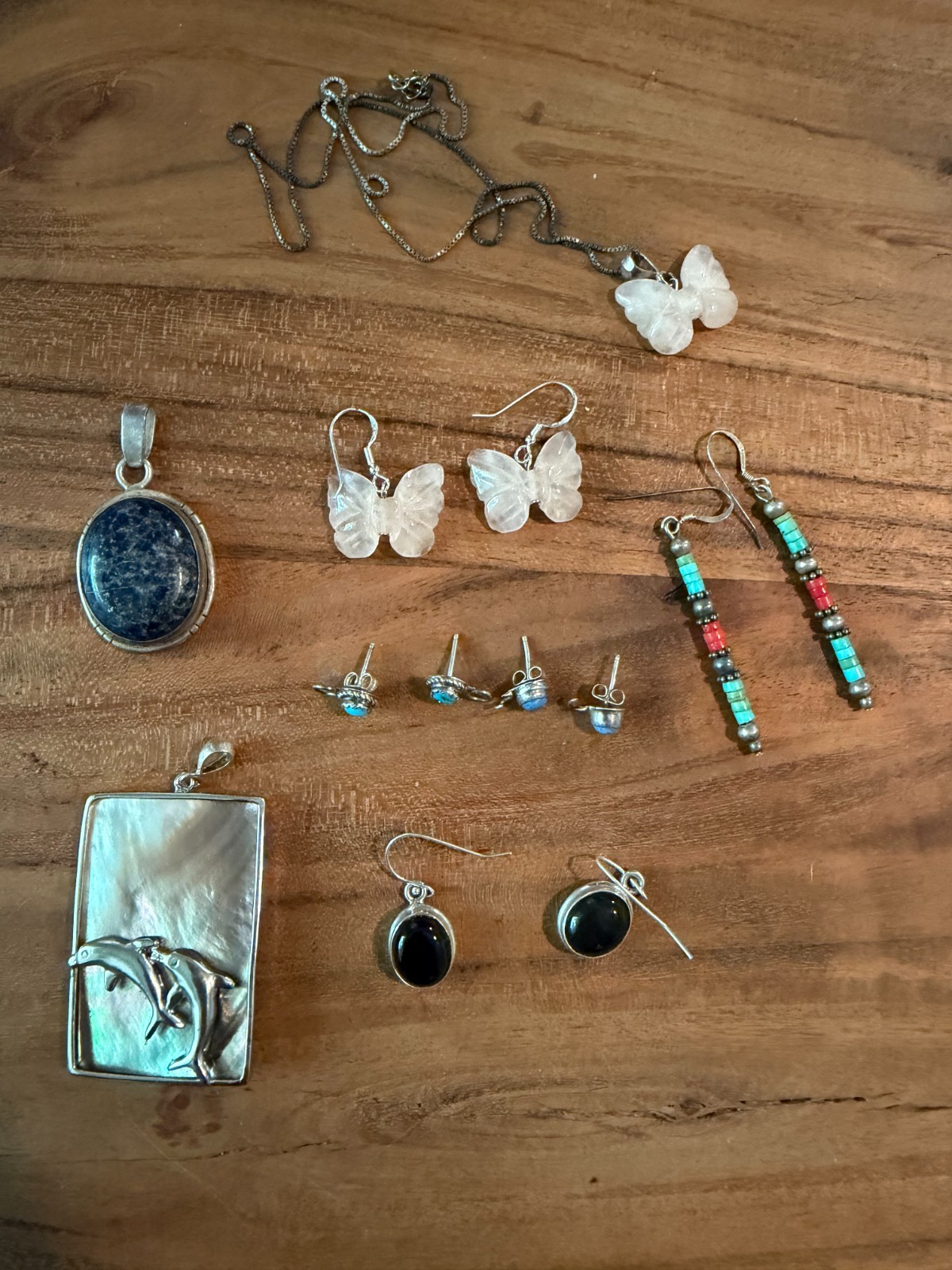 A Group of Estate Silver Jewelry, Earrings, Pendants, and Necklace