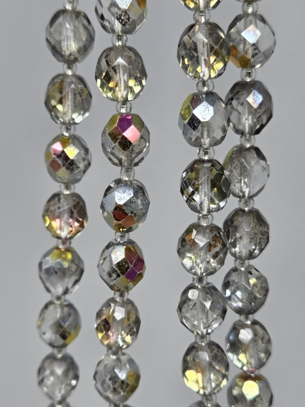 Mirrored AB Aurora Borealis Faceted Glass Necklace Vintage 36 Inches