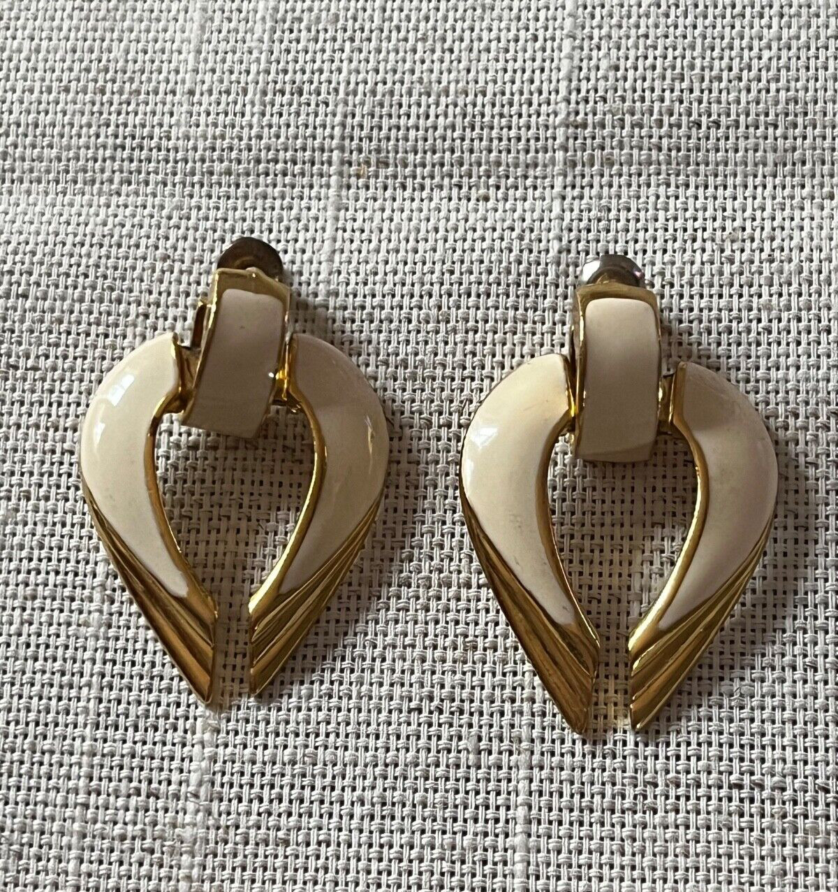 Vintage Ivory and Gold Enamel Retro Stud Earrings ….