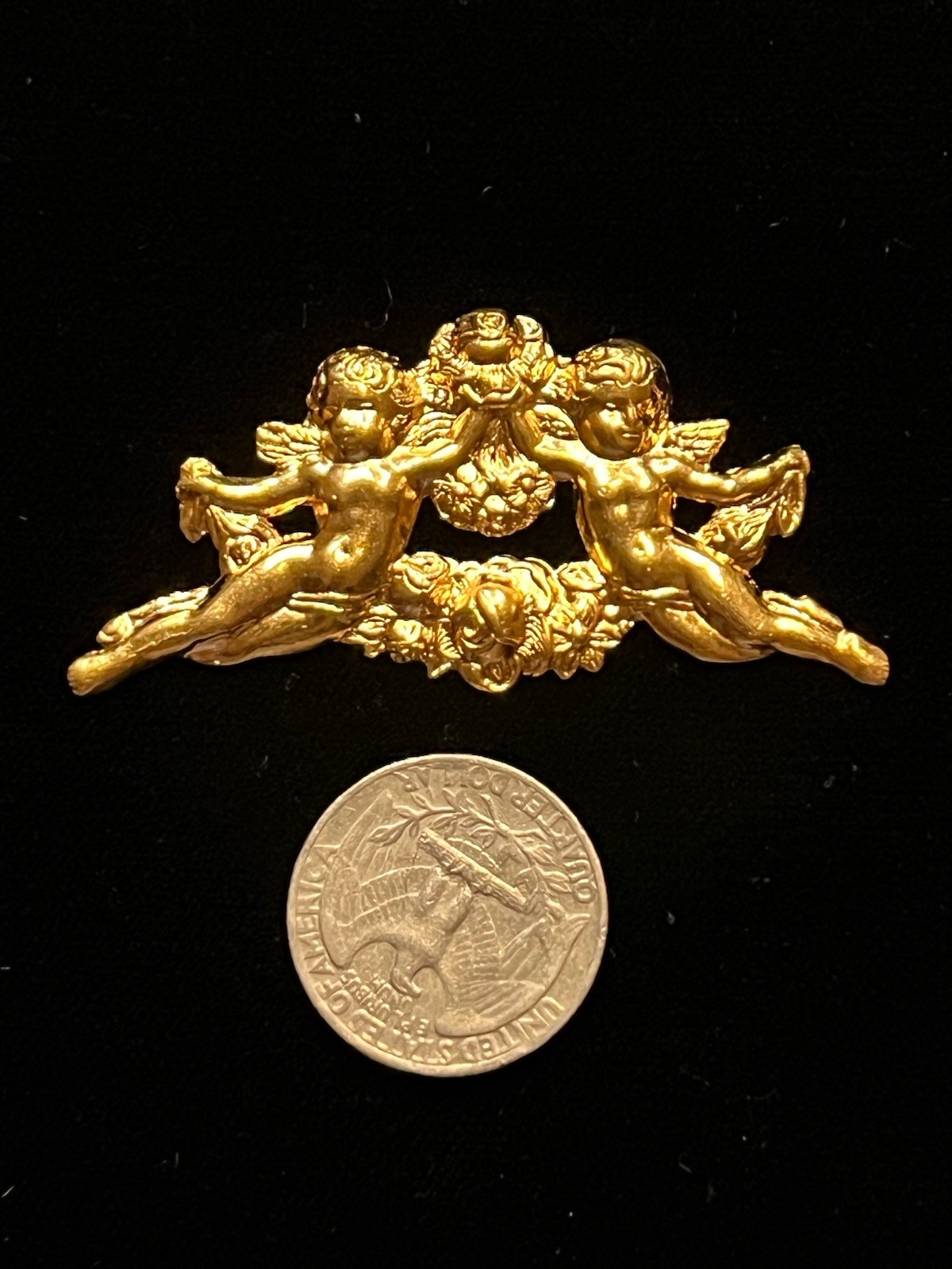Vintage Cherub Gold Plated Brass Stamping for Jewelry Design NOS 22K Gold Plated