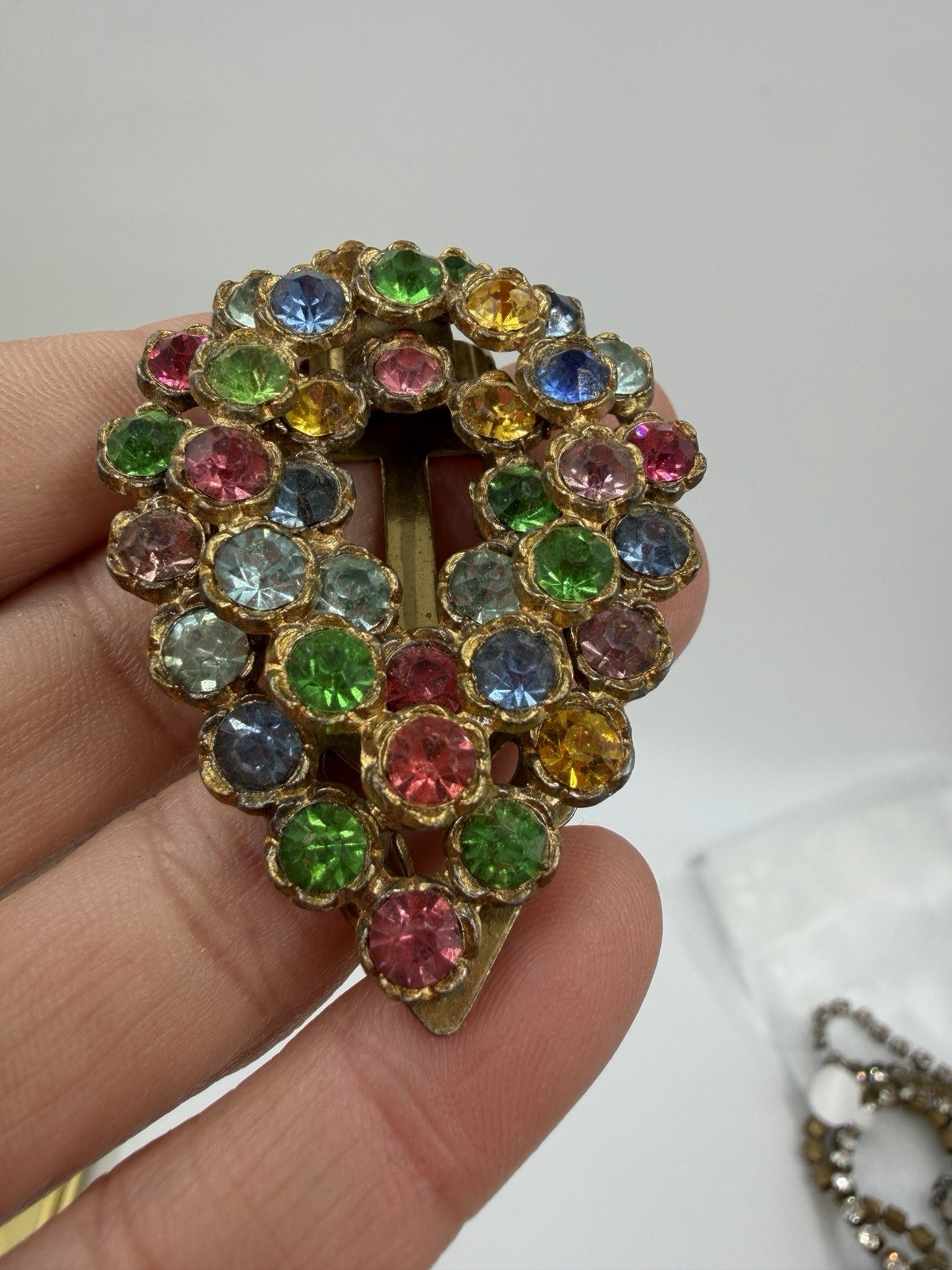 Vintage Brooch Dress Clip Teardrop Multicolor Stone Estate