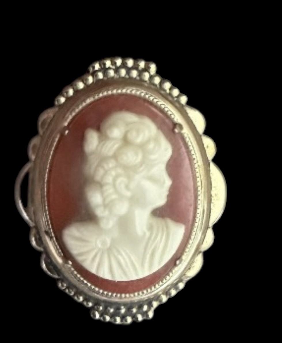 Vintage Victorian Cameo Brooch Pendant Ivory Red Gold Tone