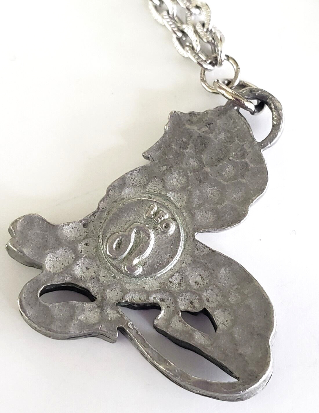Vintage Leo Lion Zodiac Pewter Pendant Necklace 20″ Silver Tone Aluminum Chain