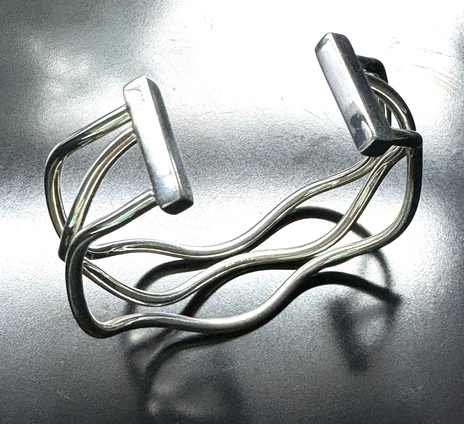 Vintage ZINA 925 Sterling Silver Modernist Wave Cuff Bracelet Sculptural 28.6g