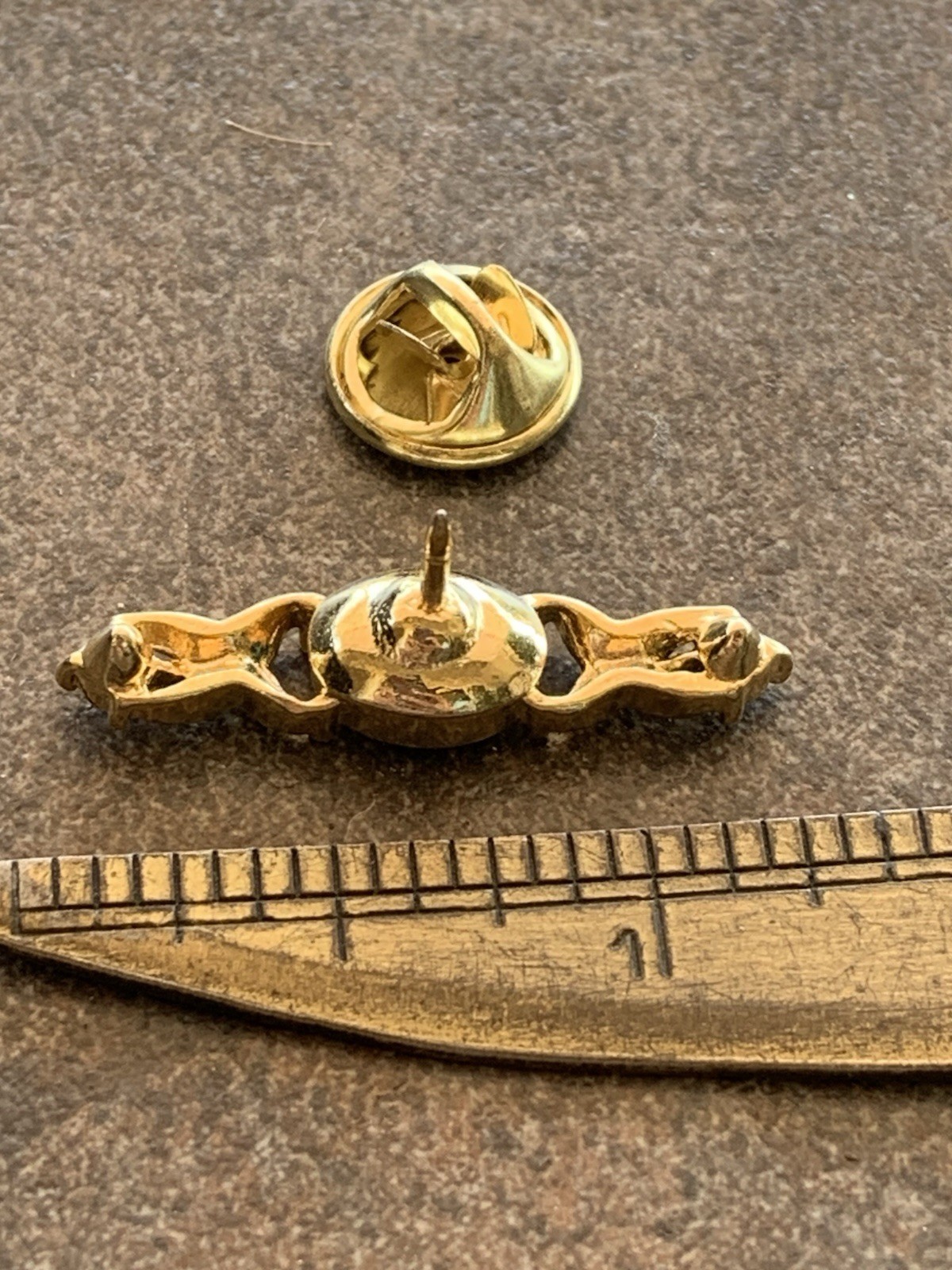 Vintage Tie Tack Lapel Bar Pin Gold Tone W/Deep Purple Stone And Rhinestones