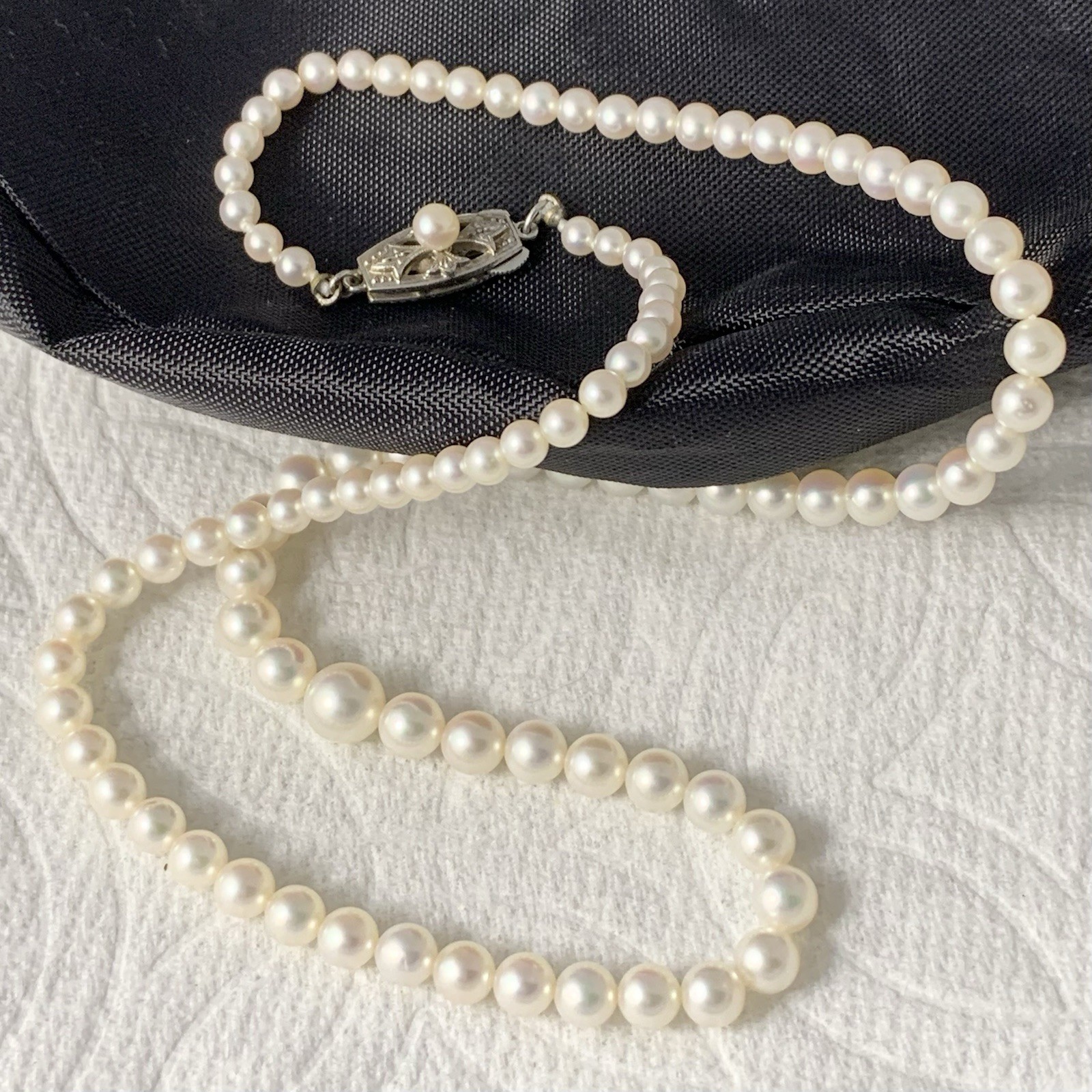 Mikimoto Akoya Pearl Necklace Strand Graduated Hi Luster VTG Japan Silver 18”
