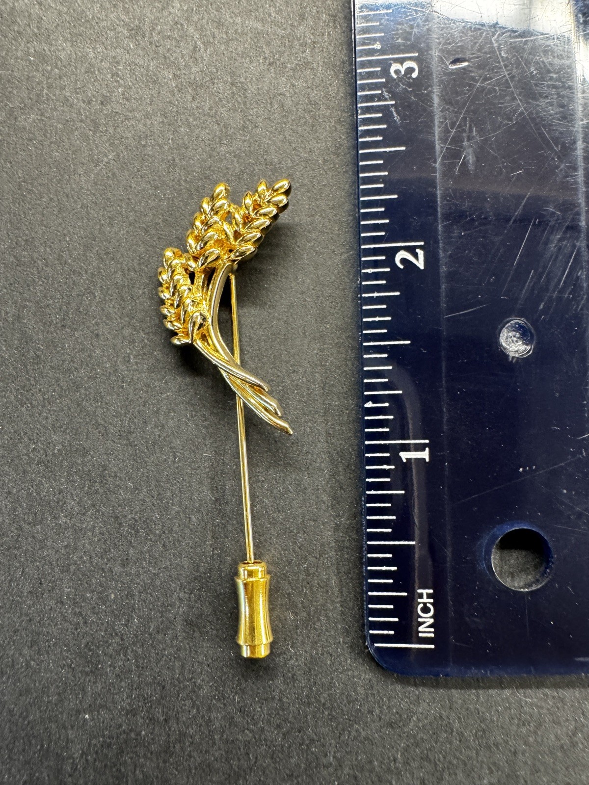 Vintage Crown signed Trifari Wheat Stick Pin – Gold Tone Lapel Pin.