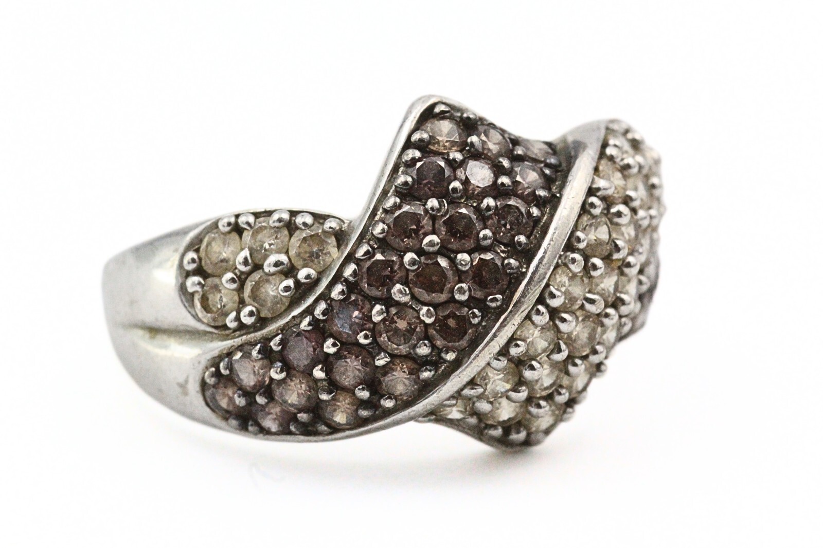Stunning Meda Signed Sterling Silver White Brown CZ Stunning Ring Sz 9.5