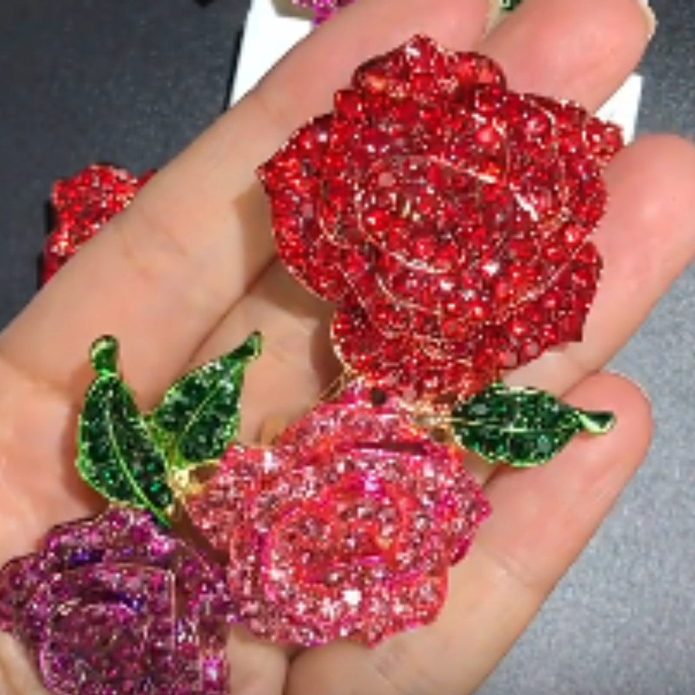 Rhinestone Valentine Brooches Red Love Heart Rose Flower Brooch Pin for Women US