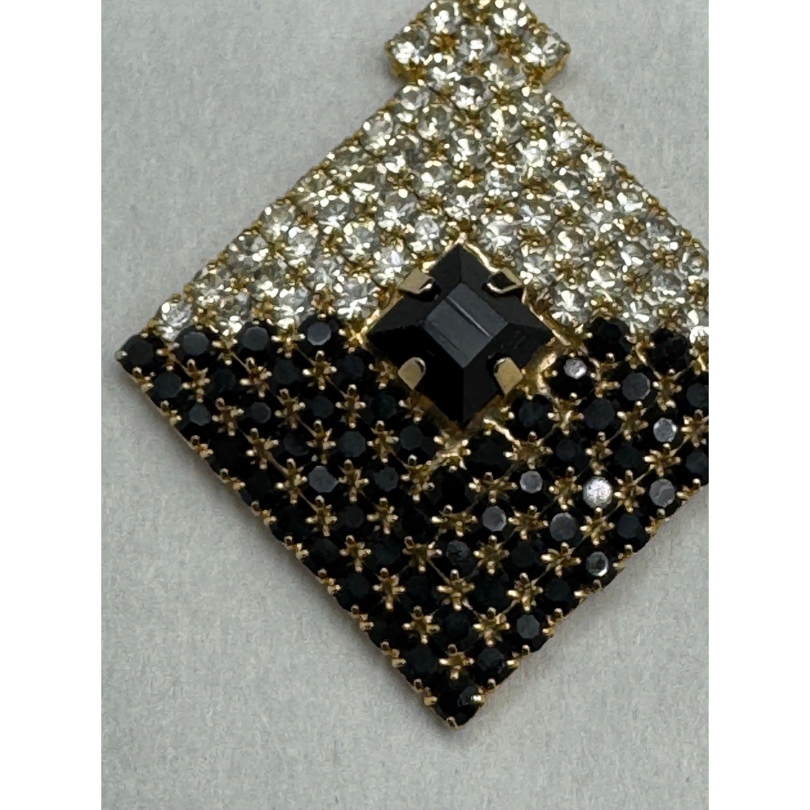 Vintage Black White Rhinestone Pendant Signed AC