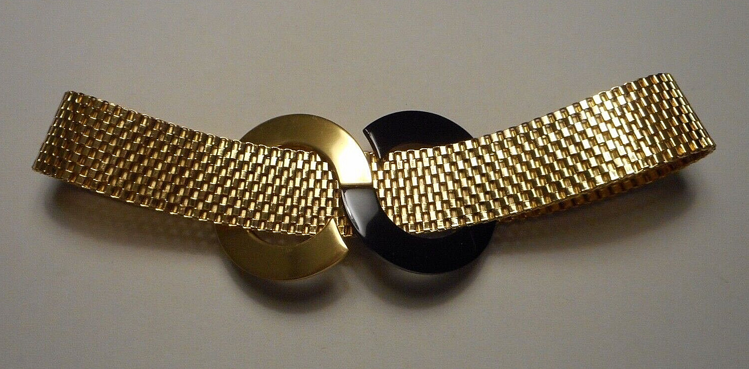 Vintage Orena Paris French Wide Woven Gold-tone Link Collar Necklace w Mod Motif