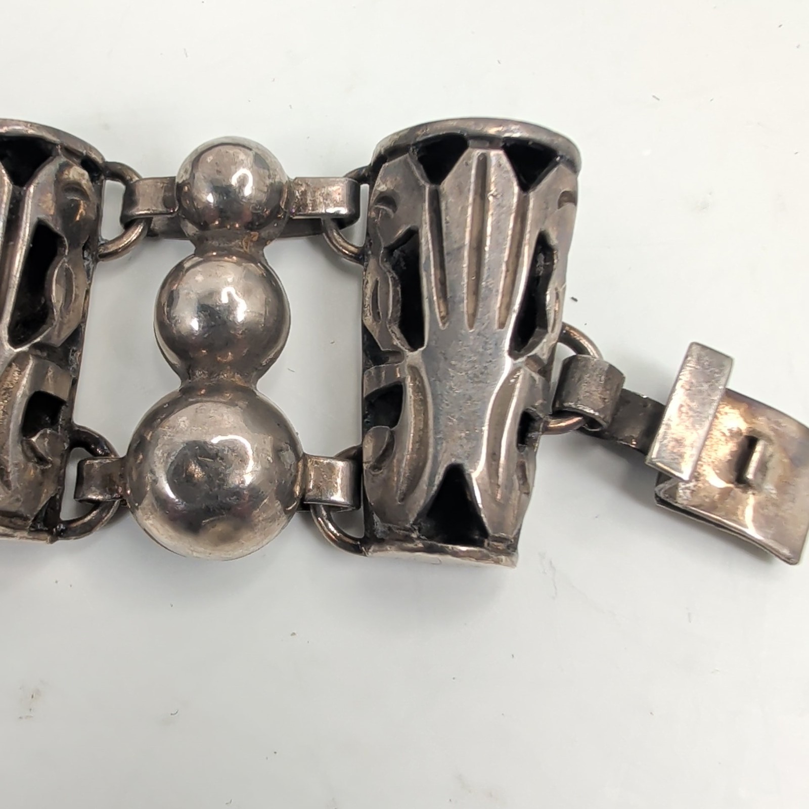 Vintage Taxco Mexico 925 Sterling Silver Modernist Bead Panel Bracelet 40g