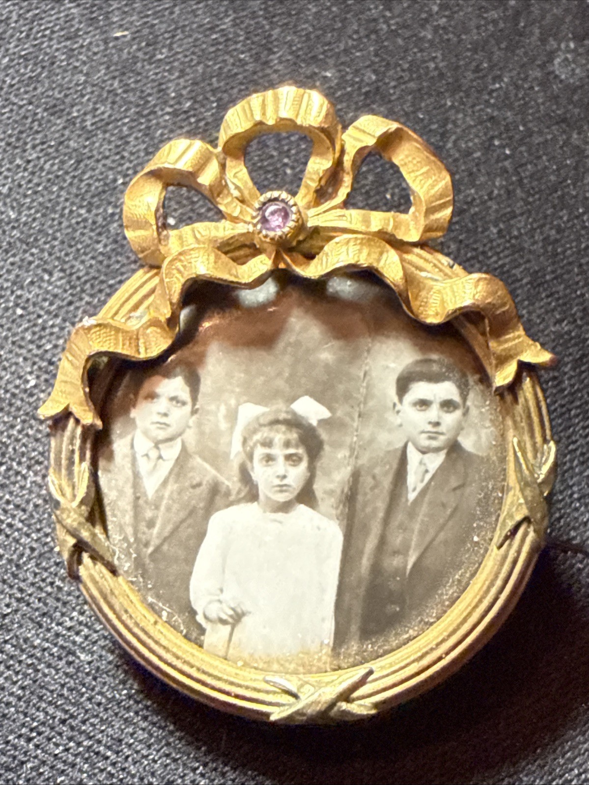 RARE French Antique FIX Metal Hallmarked 18K Gold Plate Photo Pin Brooch FRANCE
