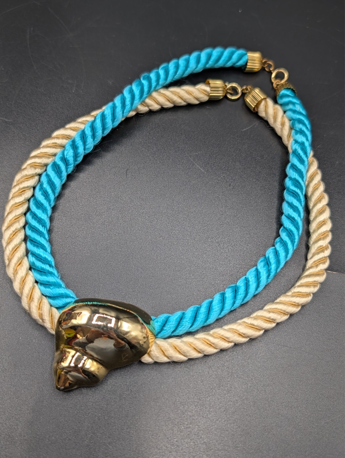 Vintage Gay Boyer Twisted Rope Gold-Tone Seashell Statement Necklace