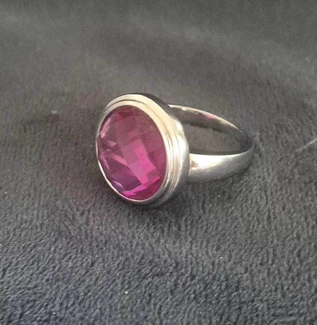 Hsn Ross Simons Sterling Silver Pink CZ Bezel Solitaire Statement Ring Size 8.25