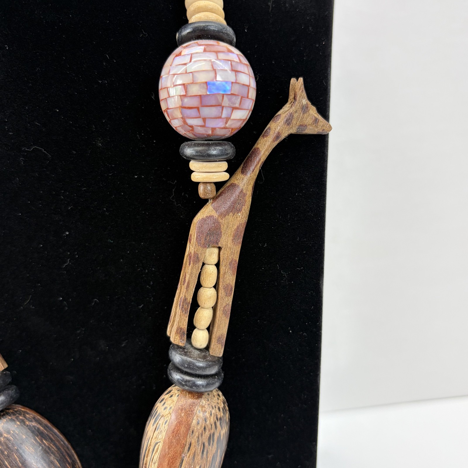 Vintage 1980s Wooden Safari Statement Necklace Boho Folk Art Whimsy Cottagecore