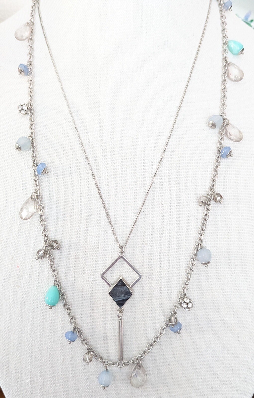 Loft Beaded Fringe Necklace Set Layered Boho Signed Jewelry