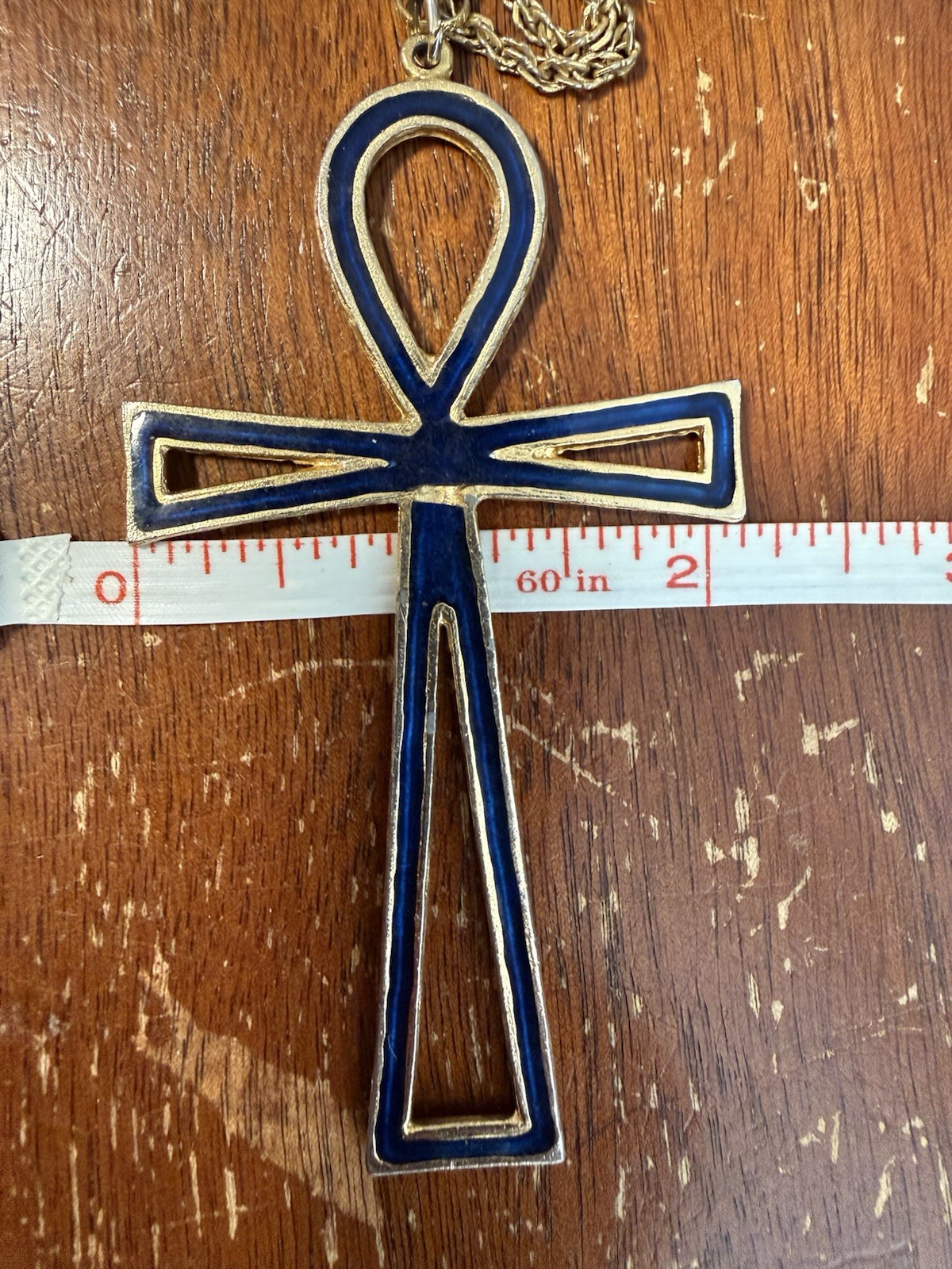 Vintage Accessocraft Egyptian Revival Ankh Pendant Necklace Enamel w/Gold Finish