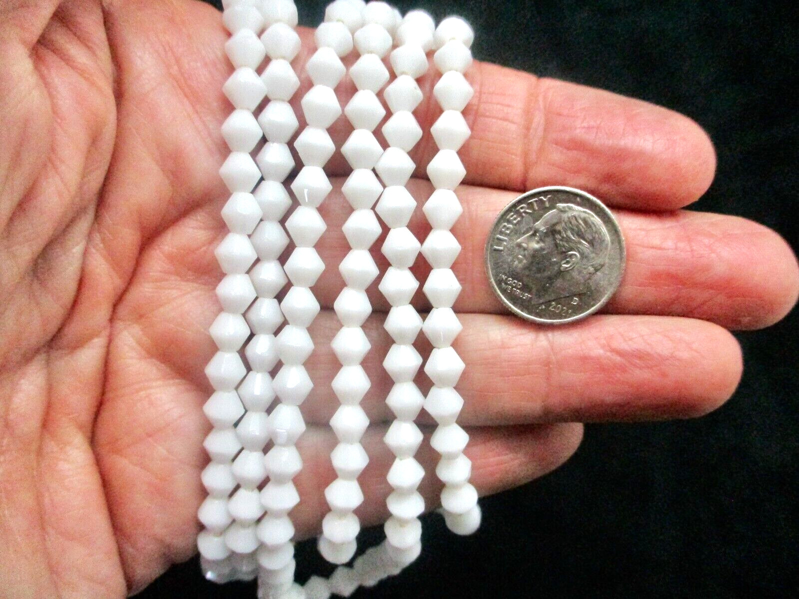 Vintage 1950’s White Bicone Glass Bead Necklace Wear Long or Double Wrap 48″