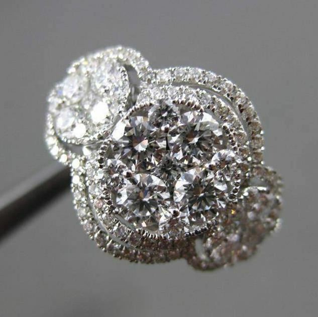 ESTATE LARGE 1.78CT DIAMOND 18KT WHITE GOLD HALO CLUSTER FUN RING E/F VS / VVS