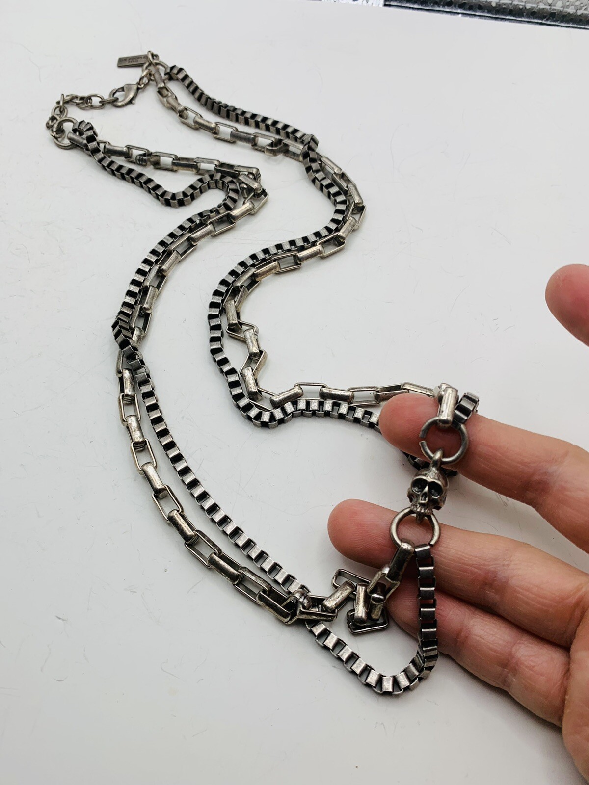 Vintage Designed Signed The Kooples Paris Skull Chunky Layered Chain Necklace