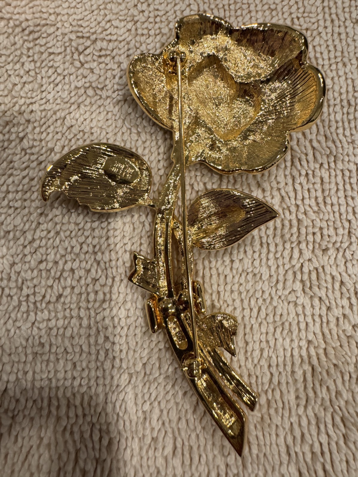 NOLAN MILLER ROSE FLOWER RHINESTONES GOLD TONE LARGE PIN BROOCH VINTAGE AMAZING