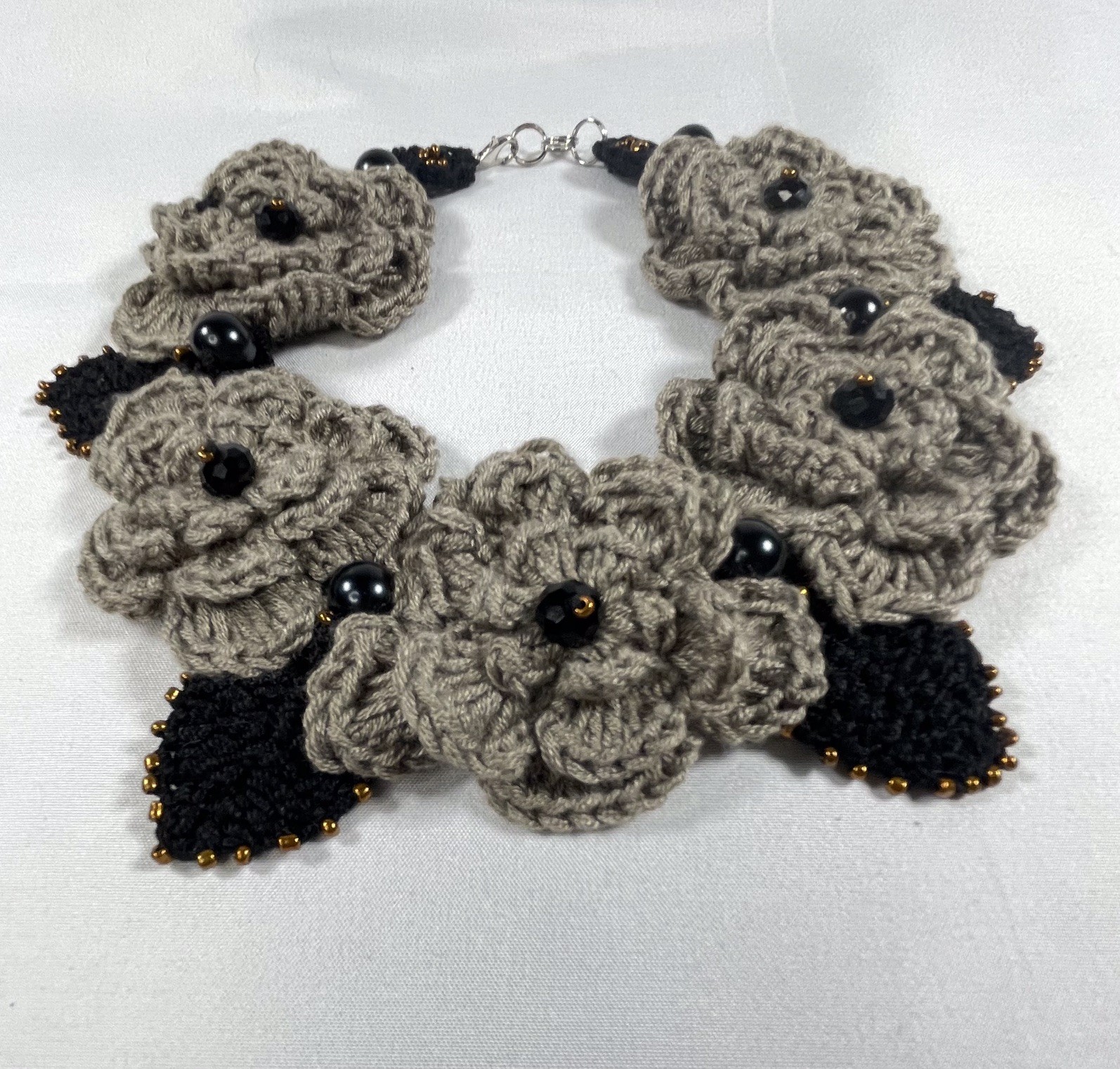 Vintage Handmade Unique Crochet Five Flowers Choker Necklace By Odythia