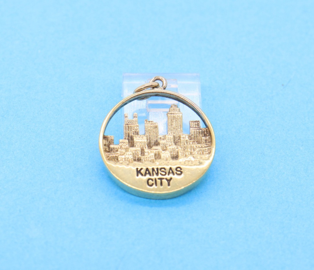Vintage Wells Sterling Silver Gold Wash Kansas City 7/8″ Pendant Charm