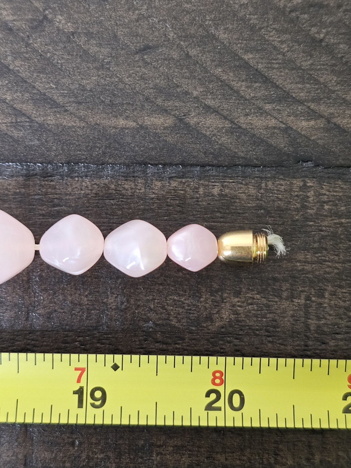 Vintage Pink Glass Necklace Diamond Shape Beads Gold Tone Screw Clasp 20 Inches