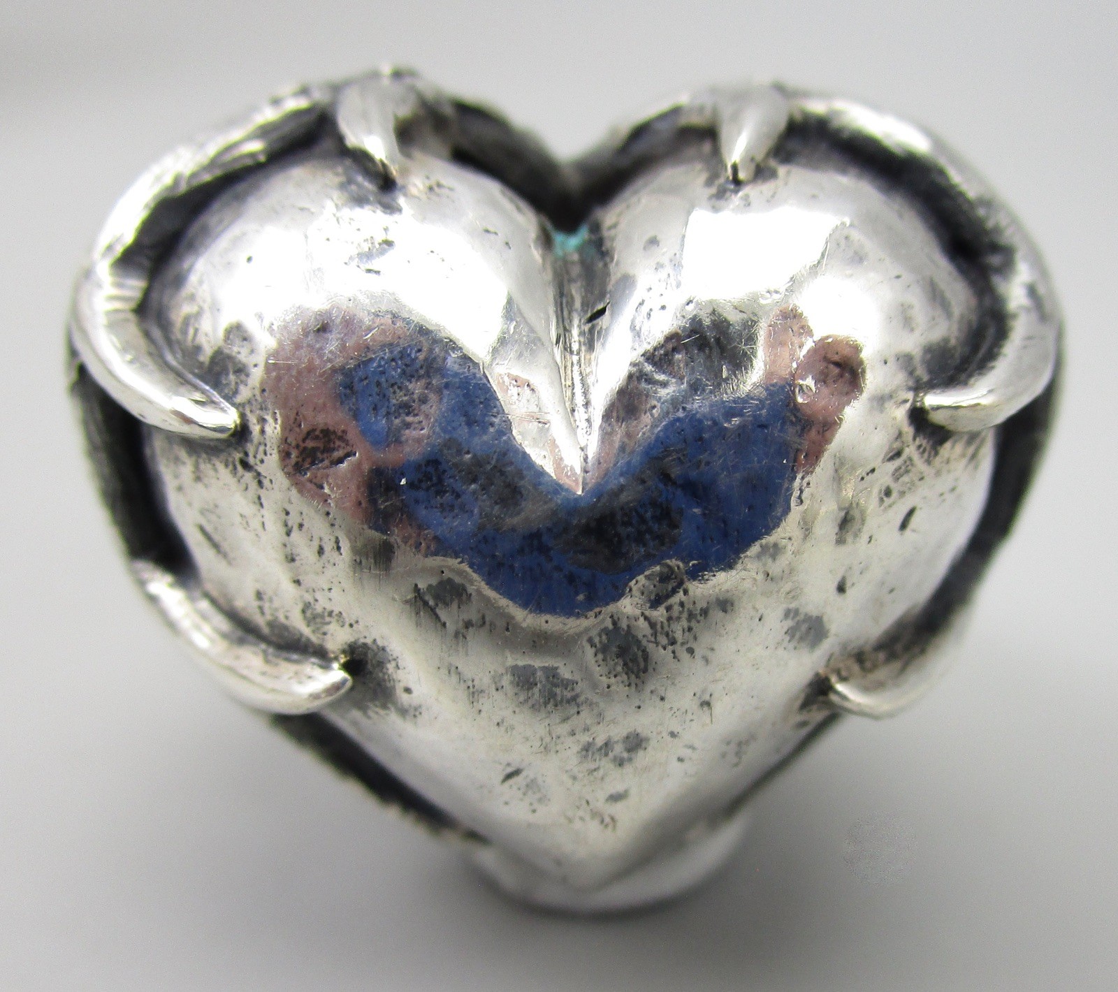  DIAN MALOUF STERLING SILVER SACRED HEART W/ THORNS STATEMENT RING SZ 6.5