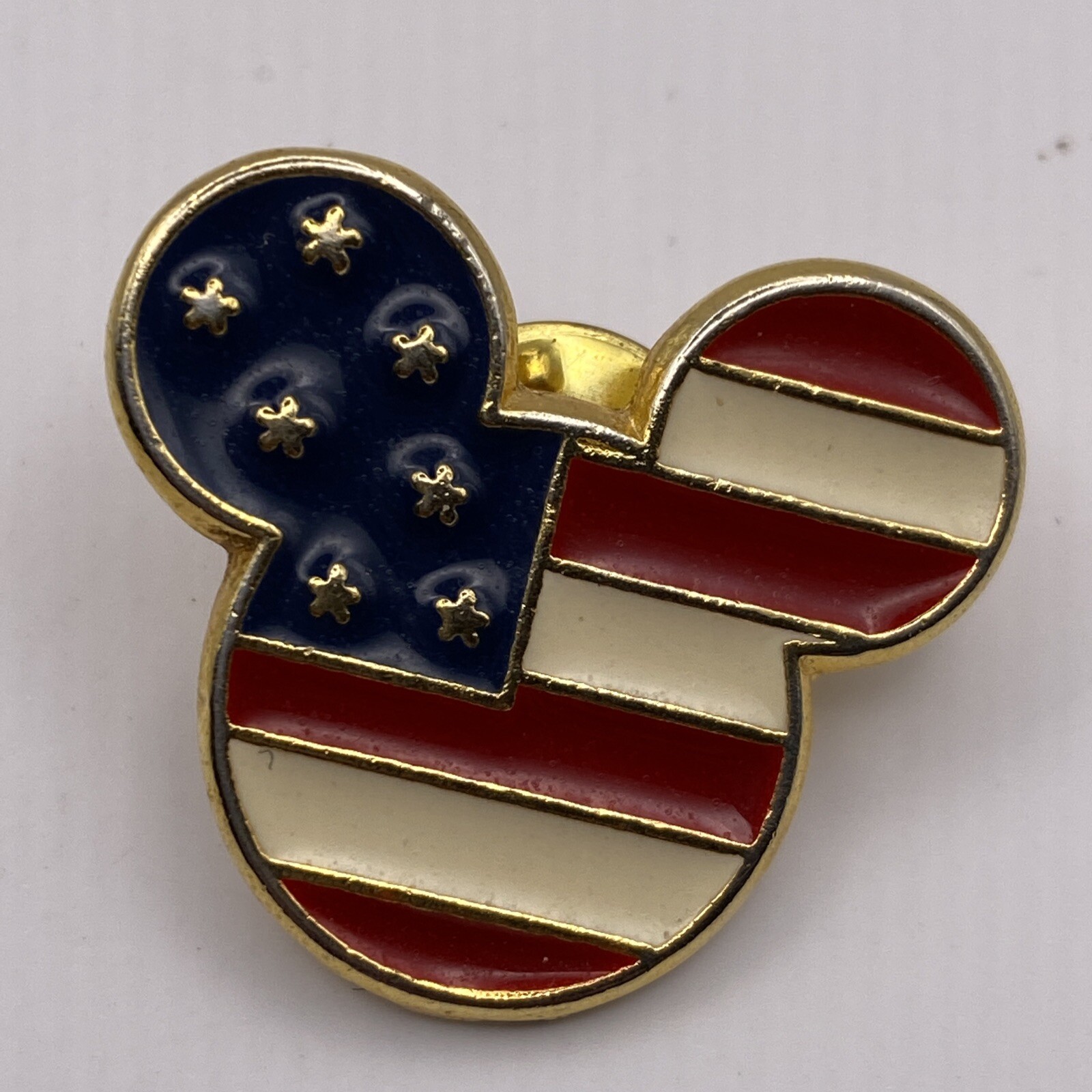 Mickey Mouse Head Pin Patriotic Flag Gold tone B5B