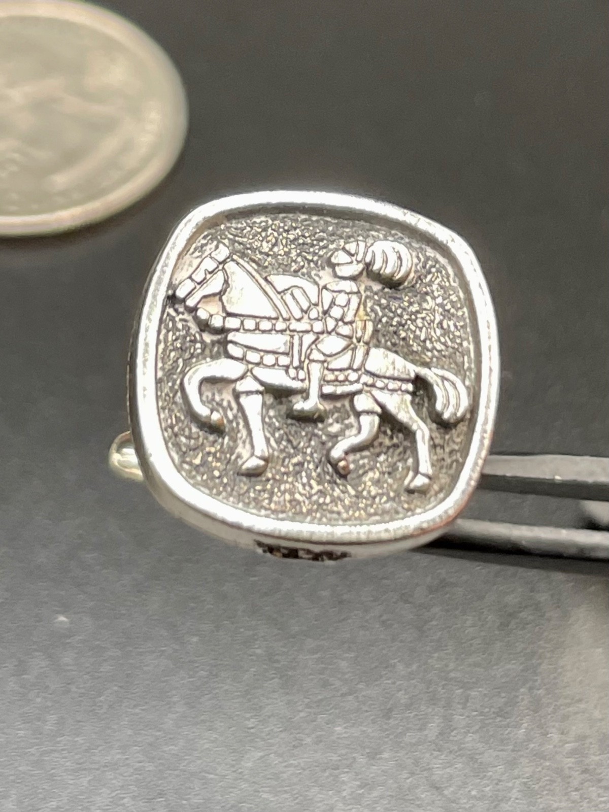 Vintage Knight Horseman Cufflinks Silver tone Black Granule Heraldic
