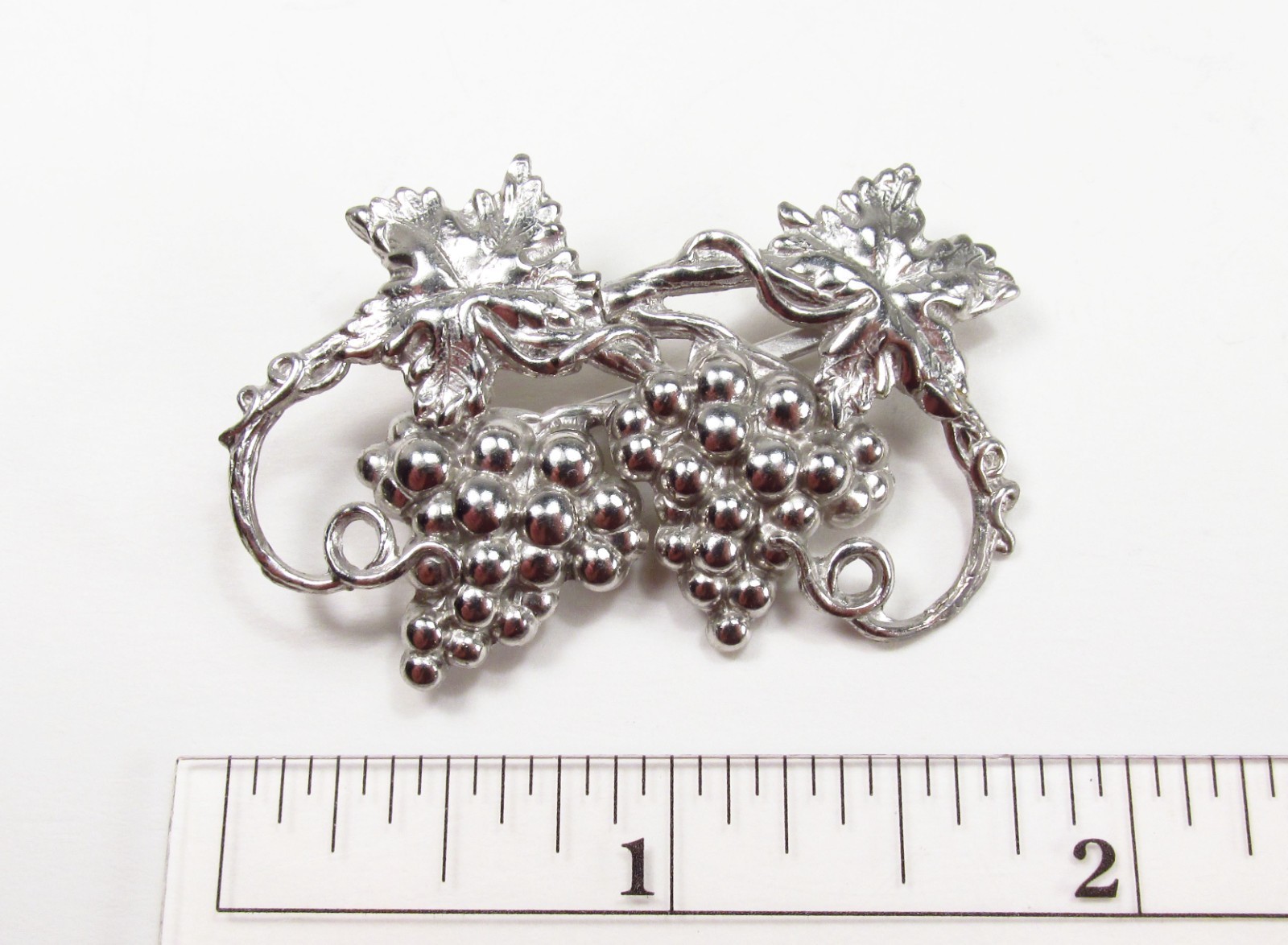 Vintage 1950s USA Made Sterling Silver Grapevine Bunch of Grapes Cluster Brooch