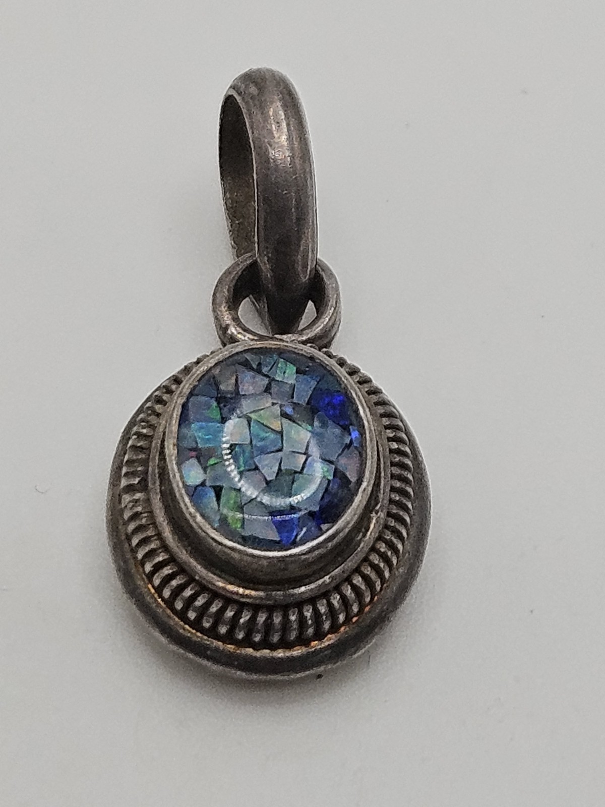 Vintage Sterling Silver Mosaic Opal Inlay Pendant