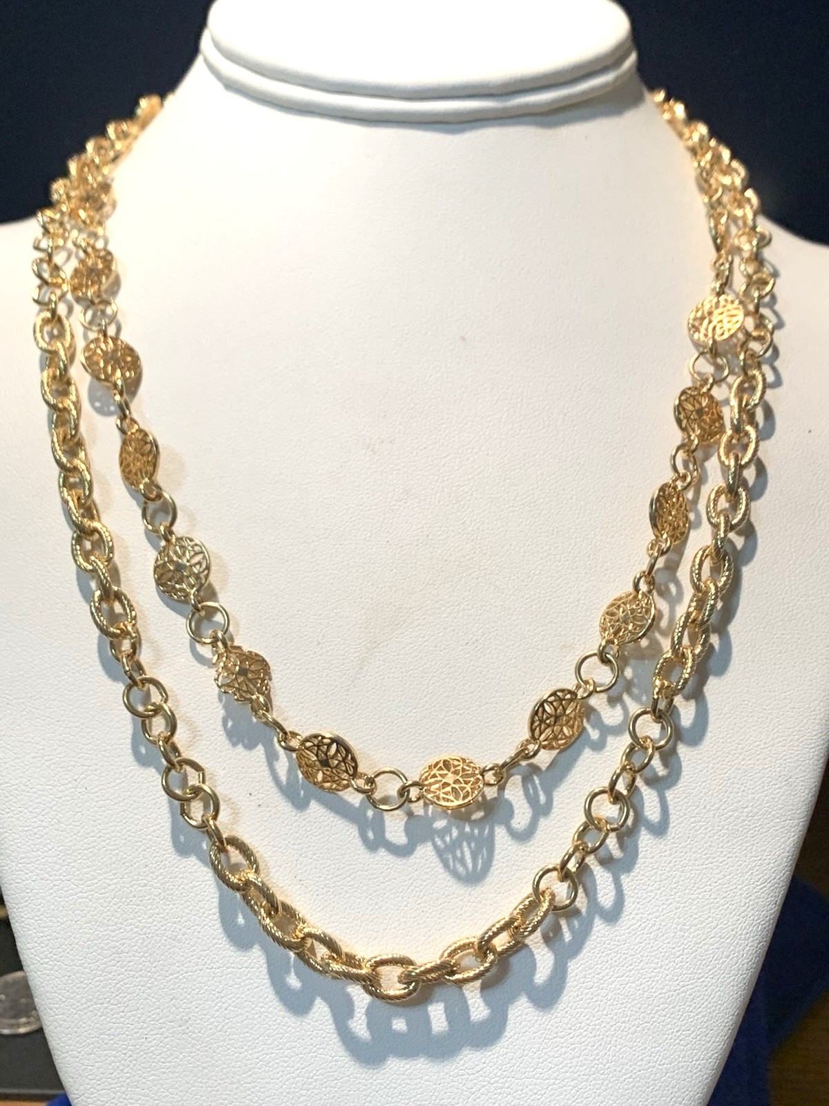 *ESTATE JEWELRY* VTG.MONET DOUBLE STRAND VICTORIAN LINK NECKLACE-18K PLATED-NWOT