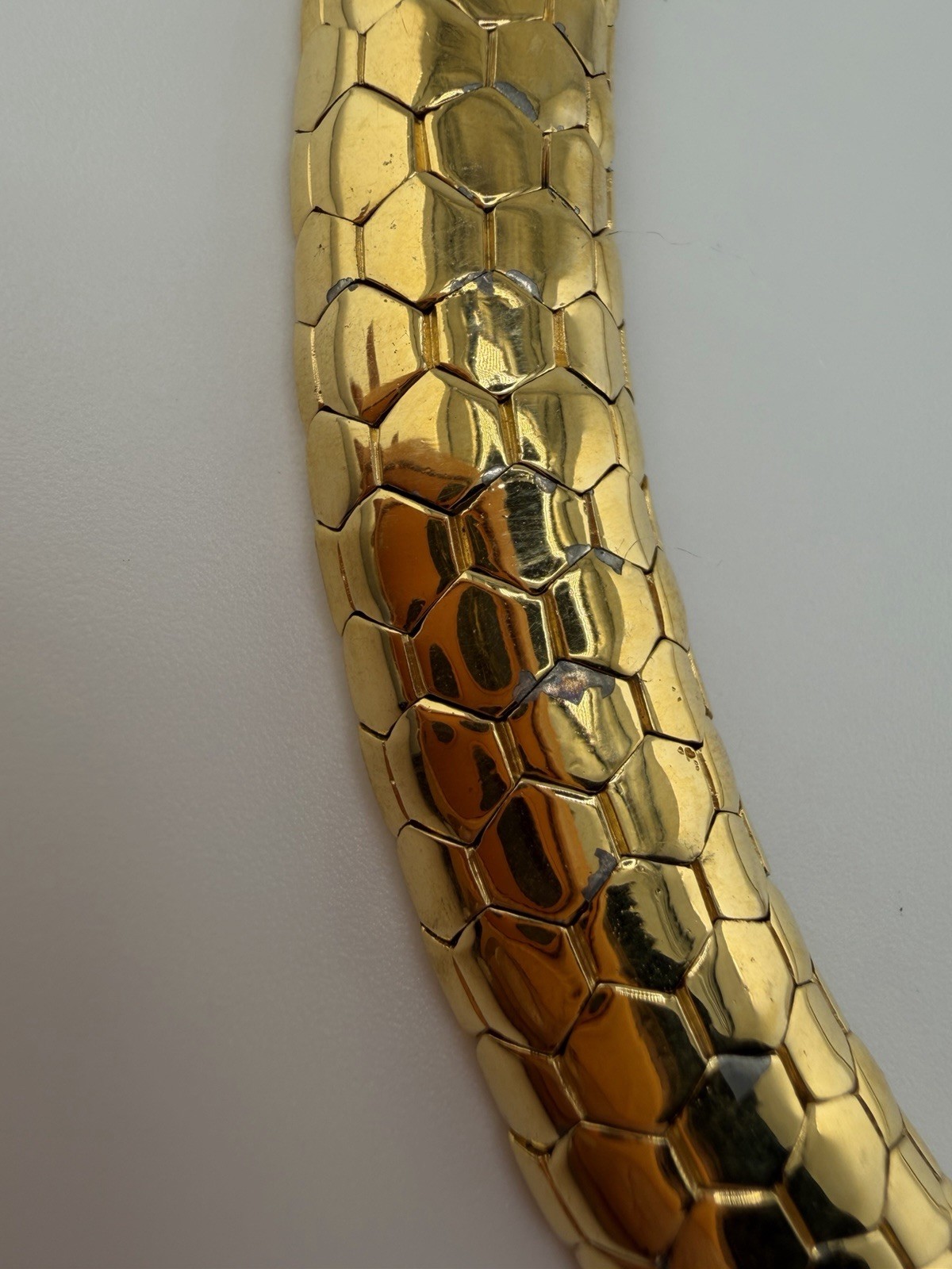 VINTAGE 80s 90s CINER Signed Heavy & Wide Gold Plated Snake Choker Necklace