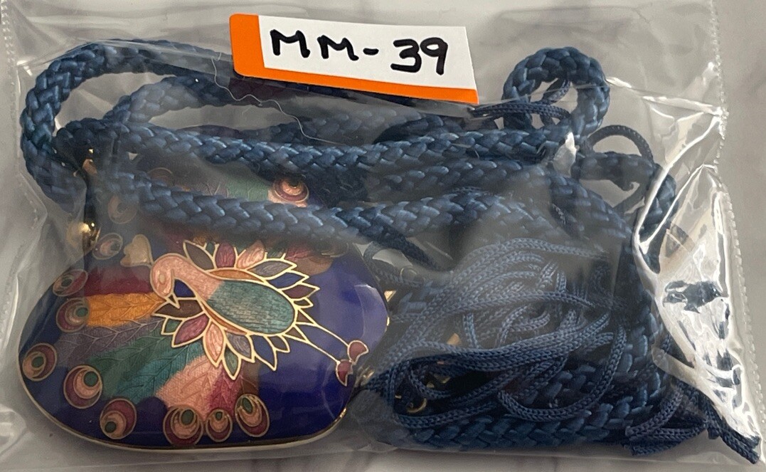 Blue Cloisonne Double Sided Peacock Pendant Necklace Tassel MM-39