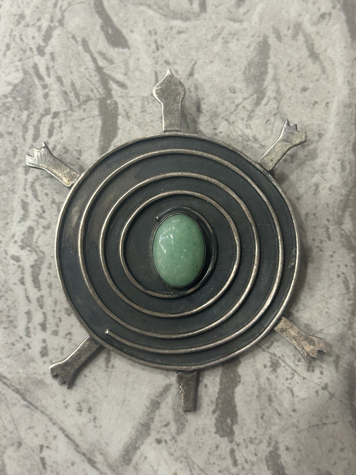 Signed Anne Forbes Sterling Stone Turtle Brooch