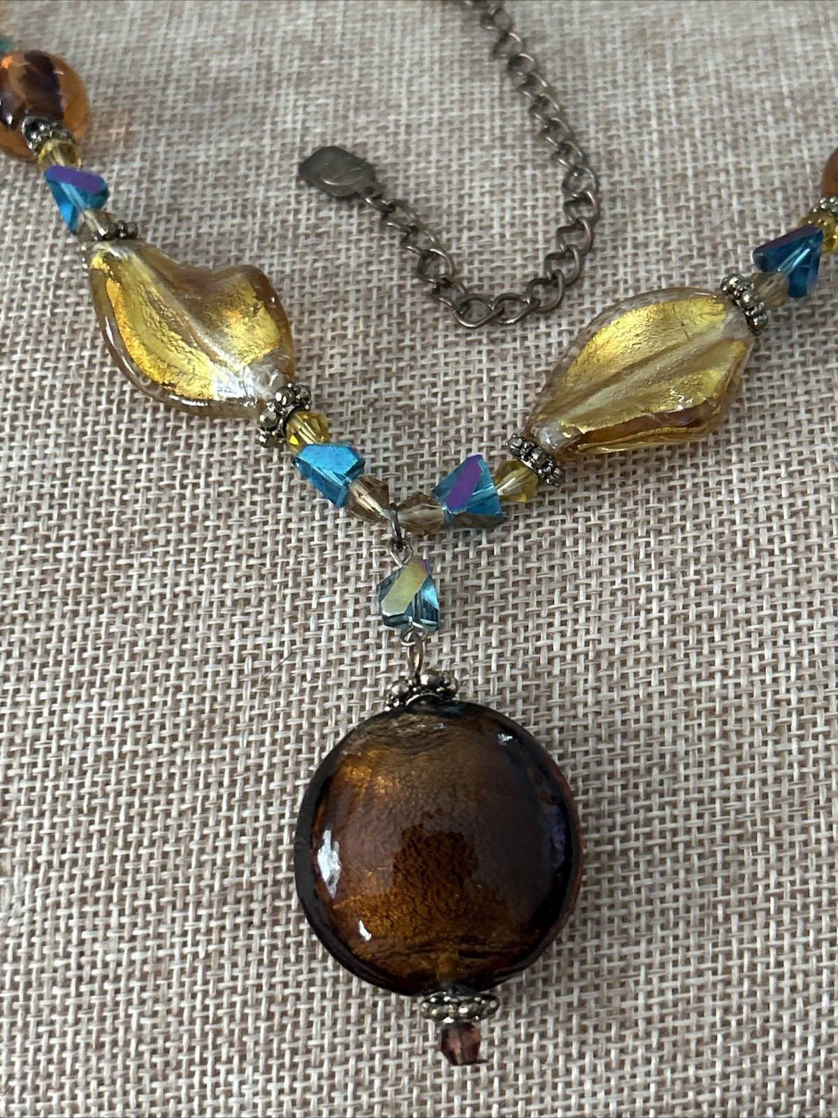 You & I Signed Vintage Boho Chunky Bead Multicolor Necklace Gold Tone Adj 19”