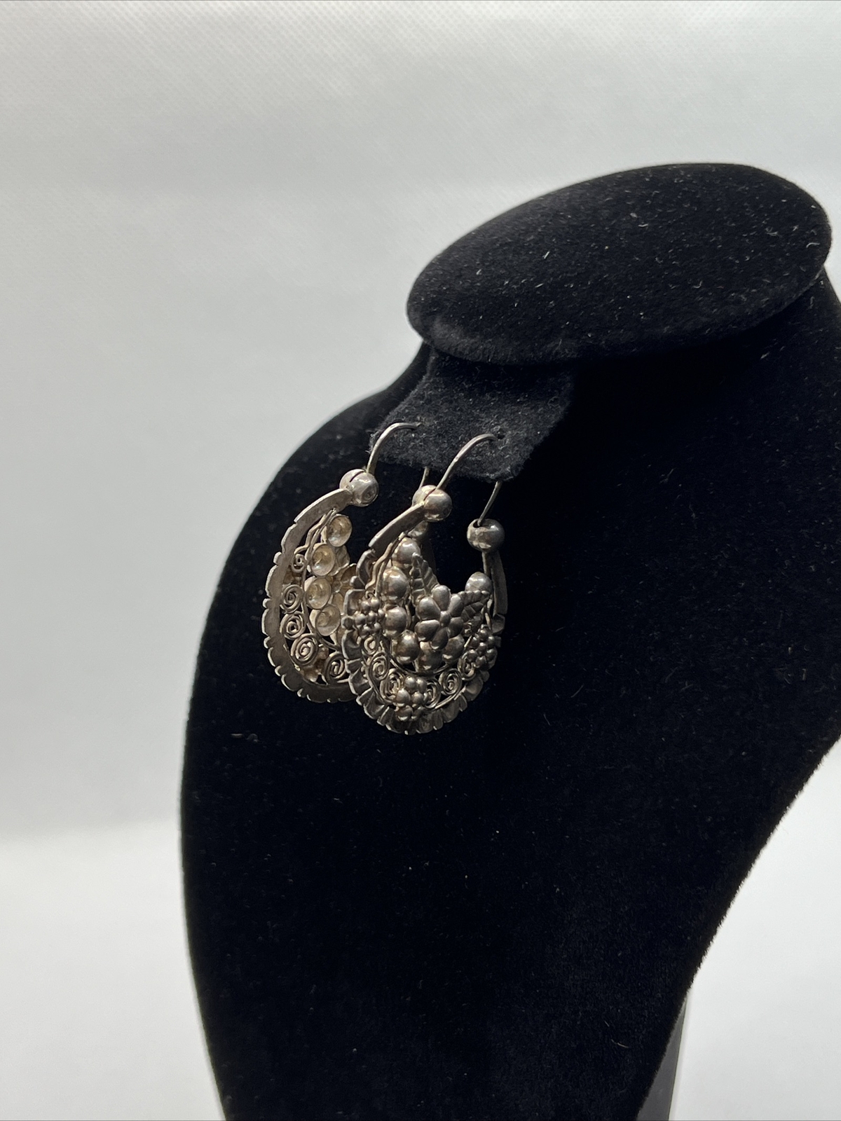 VINTAGE HANDMADE 925 Sterling Silver Filigree HOOP Earrings(39mm x 30.9mm) 6.7gr