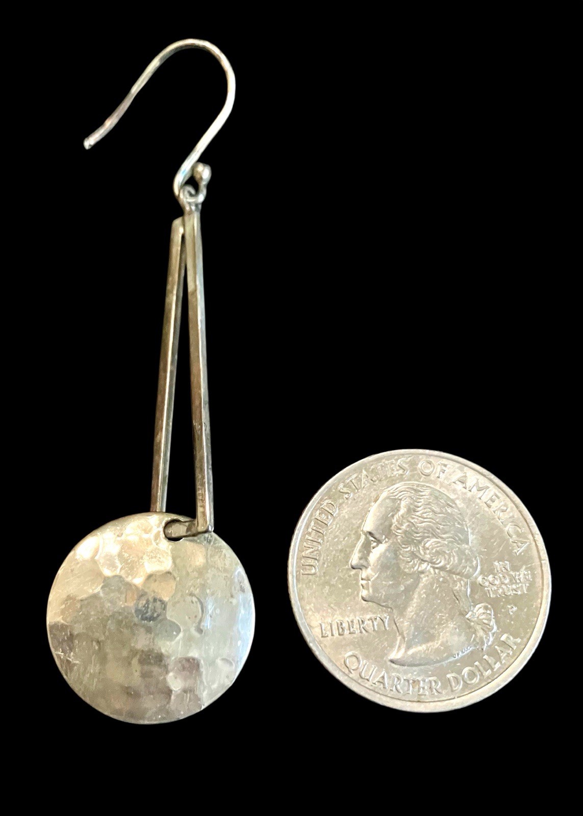 Vintage ATI Mexico Sterling Silver Hammered Modernist Dangle Geometric Earrings