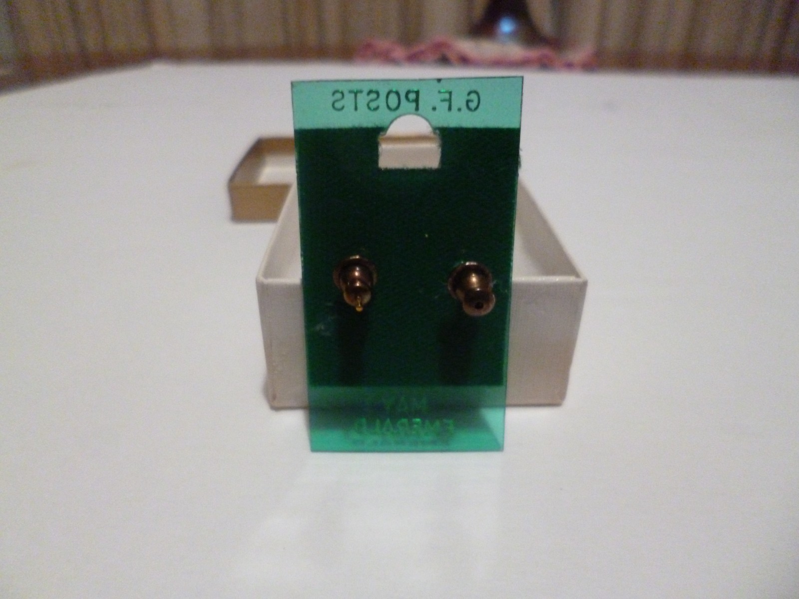 Vintage G F Posts May Emerald Pierced Earrings