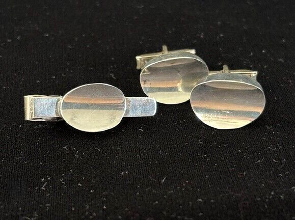 VTG Signed TAXCO MEXICO Sterling 925 Modernist Cuff Links Tie Clip Set 12.2 G