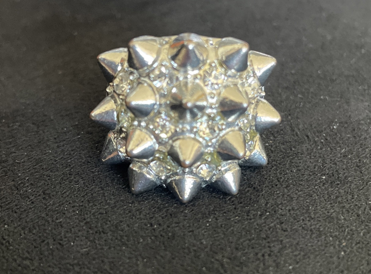 Silver Spiky Domed Ring Stretch Band Clear Stones Sz 12