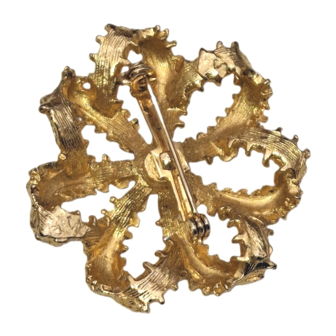 Graziano Vintage Signed Gold Tone Flower Brooch with Pearl Center Almost 2″ EUC
