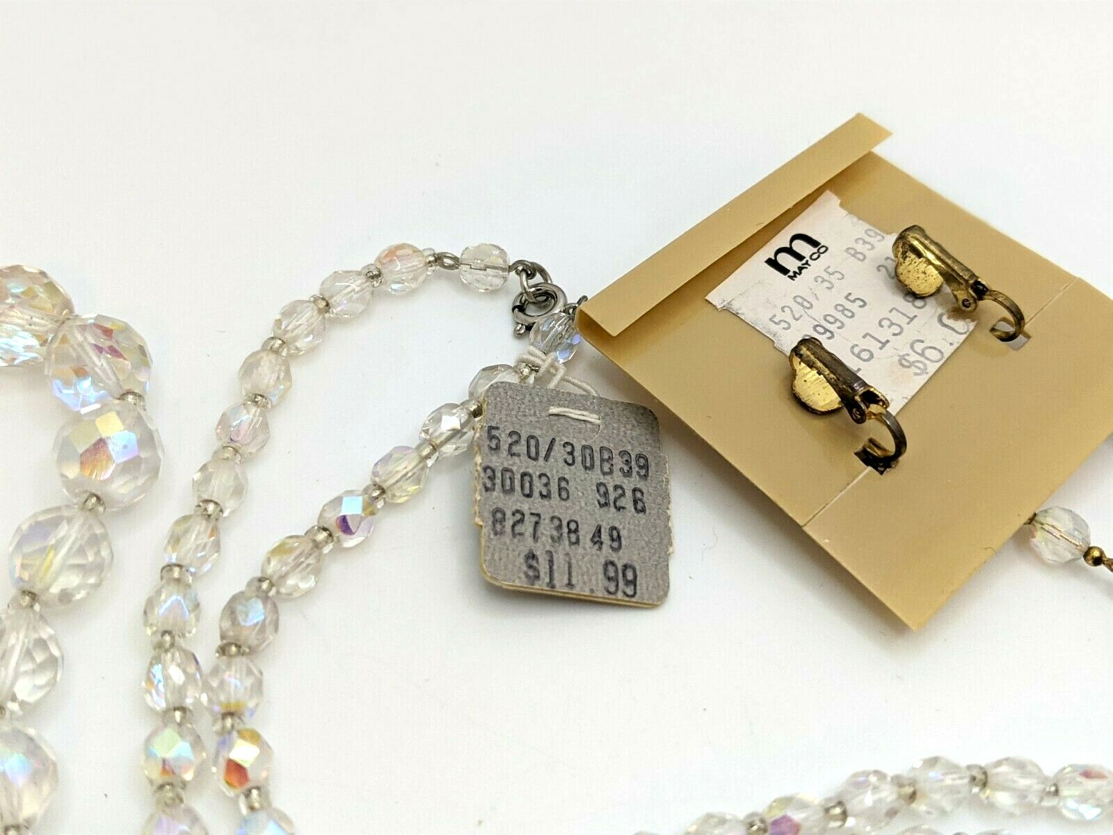 Vintage Necklace & Earrings May Co Original Tags AB Beads Original Box & Tags