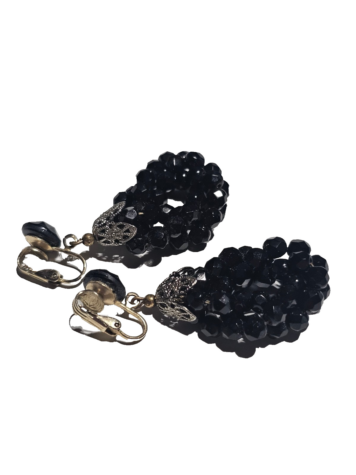 TWISTED STRAND BLACK GLASS SEAD BEAD NECKLACE, EARRINGS & BRACELET – VINTAGE