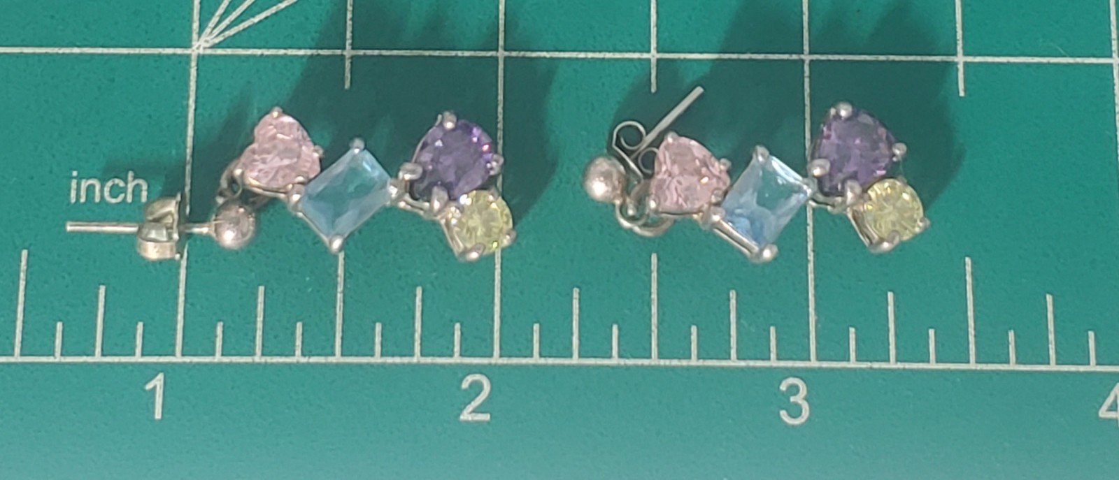 Vtg Sterling Silver Multicolor Pastel CZ Dangle Drop Stud Post Earrings Lot