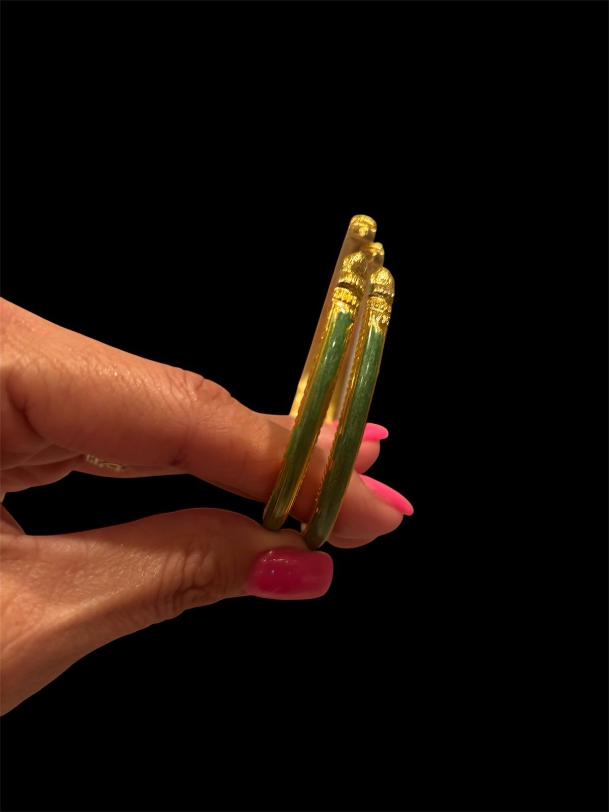 Enamel Open Cuff Bracelet with Snake Like Ends / Lime Green